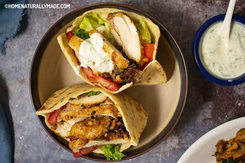 chicken Shawarma sandwich with Yogurt Sauce