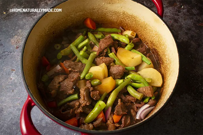 beef and vegetable assortment in the dutch oven
