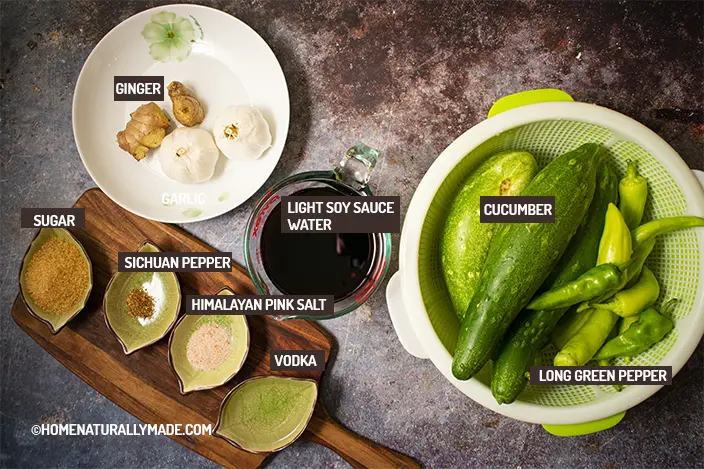 Ingredients for pickled cucumber Chinese Style