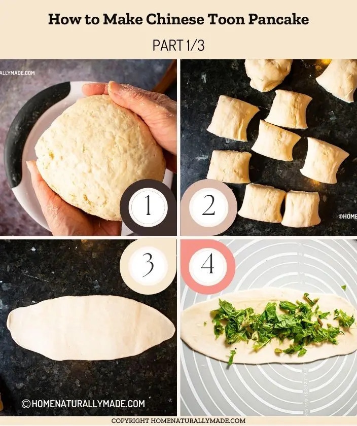 how to make Chinese Toon Pancake 1/3