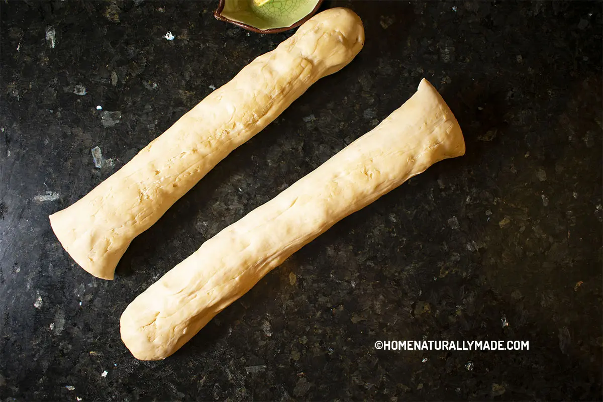 roll dough into long cylinder shape