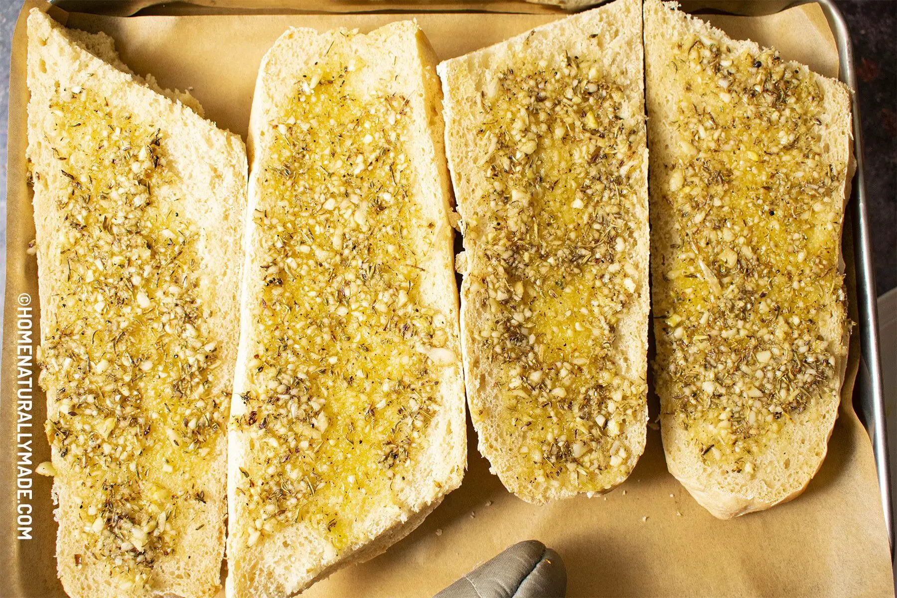 garlic bread before the toasting