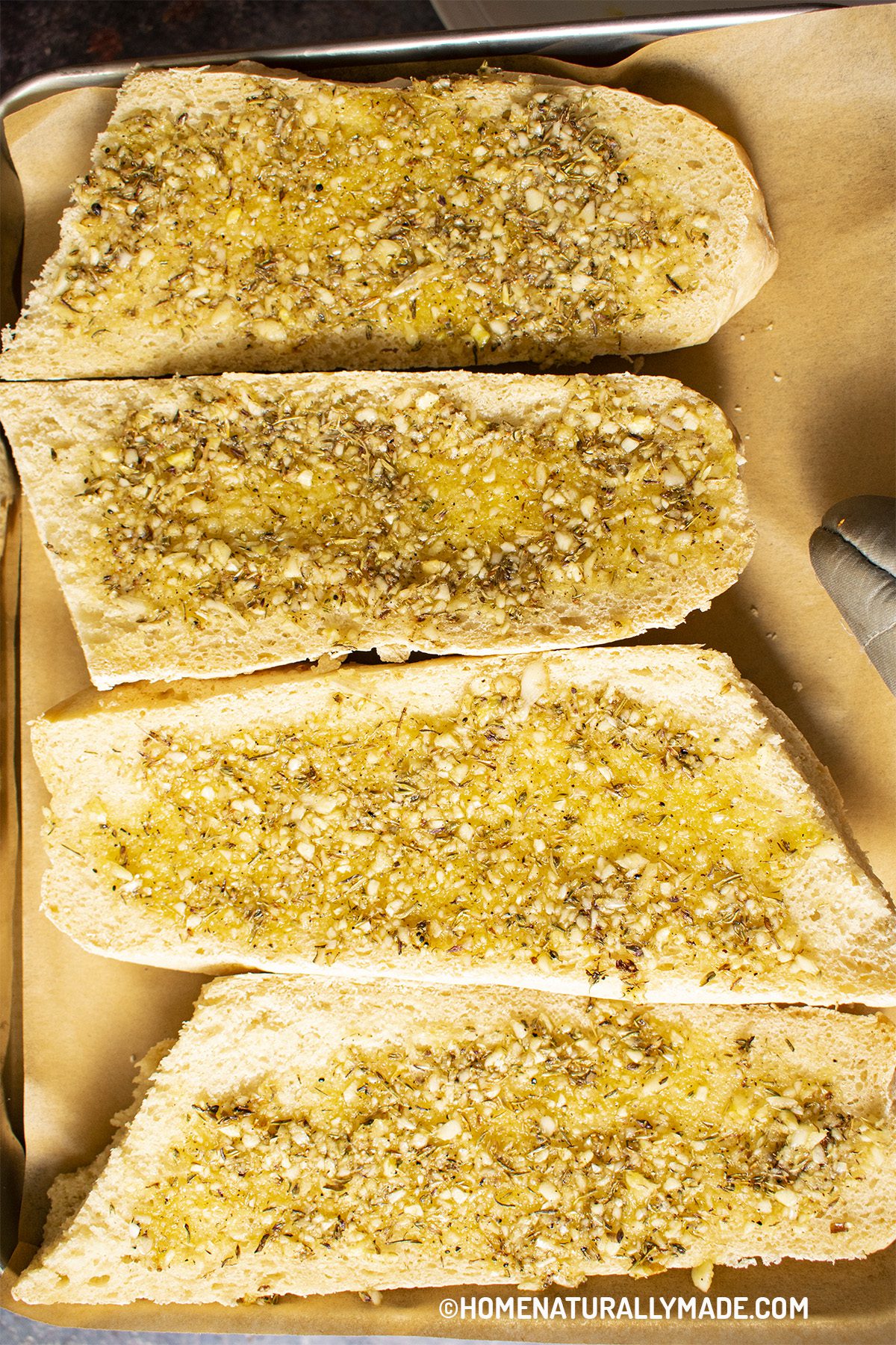 garlic bread before the toasting