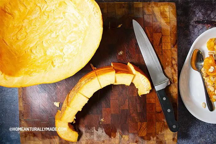 clean and cut pumkin into managable chunks