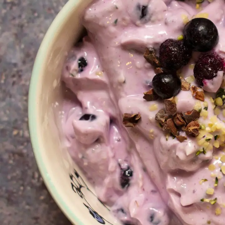 By the way, it is completely fine to use frozen berries to make Berry Greek Yogurt.
