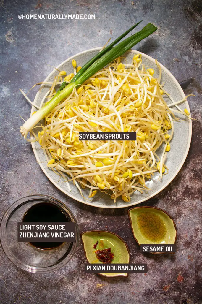 soybean sprouts and other ingredients for soybean sprouts salad {Asian Fusion}