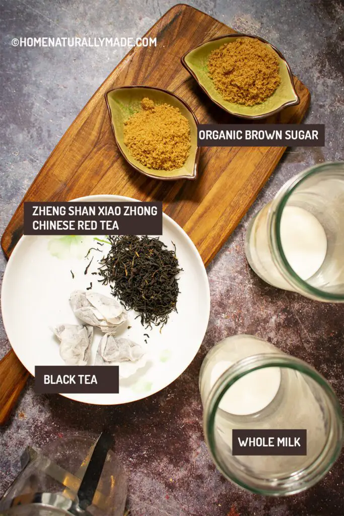 Taiwanese zhen zhu nai cha {bubble tea} ingredients