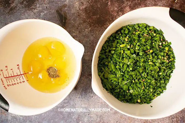 finely chopped chives and egg for chive pocket filling