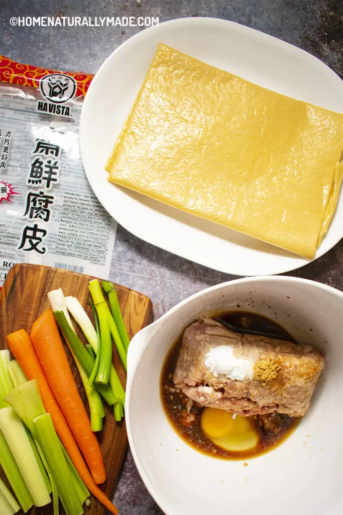 Tofu skin rolls with pork recipe ingredients