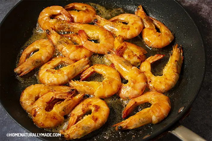 pan fry the whole shrimp in the hard anodized fry-pan