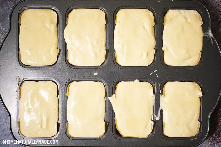 Chinese bakery style raisin egg cake batter in the mini loaf pan