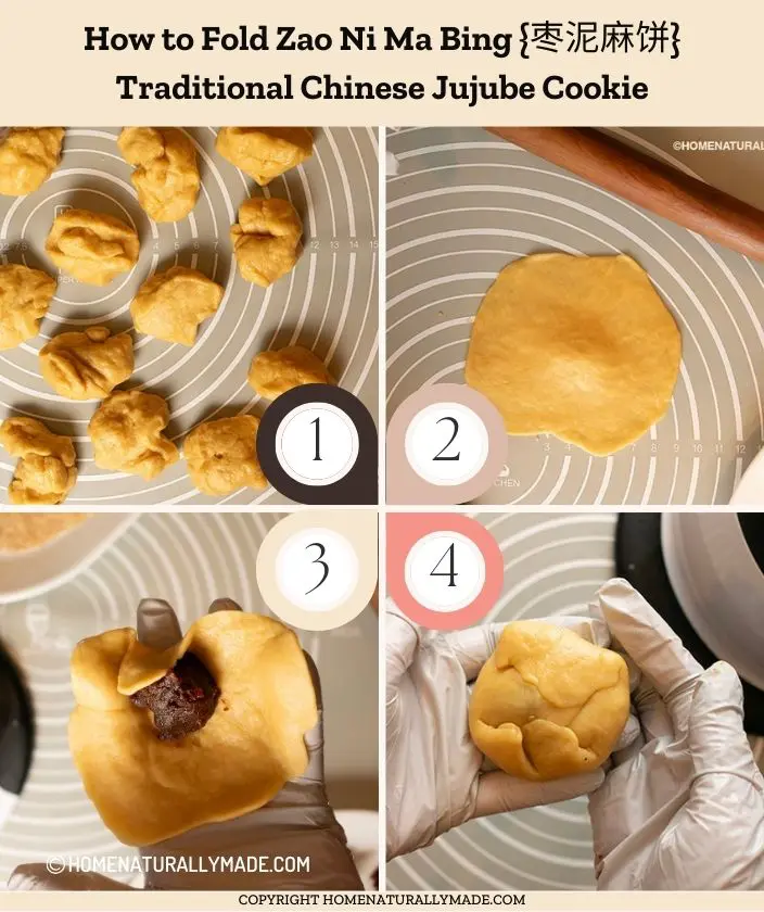 how to fold Zao Ni Ma Bing {枣泥麻饼 jujube cookie} part one 
