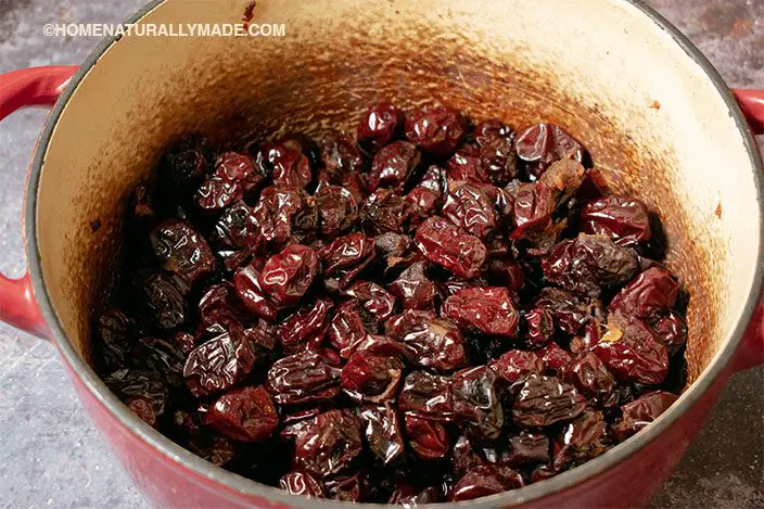 freshly cooked jujube in dutch oven