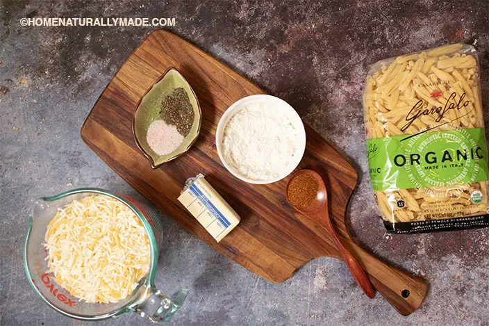 homemade Mac and Cheese ingredients