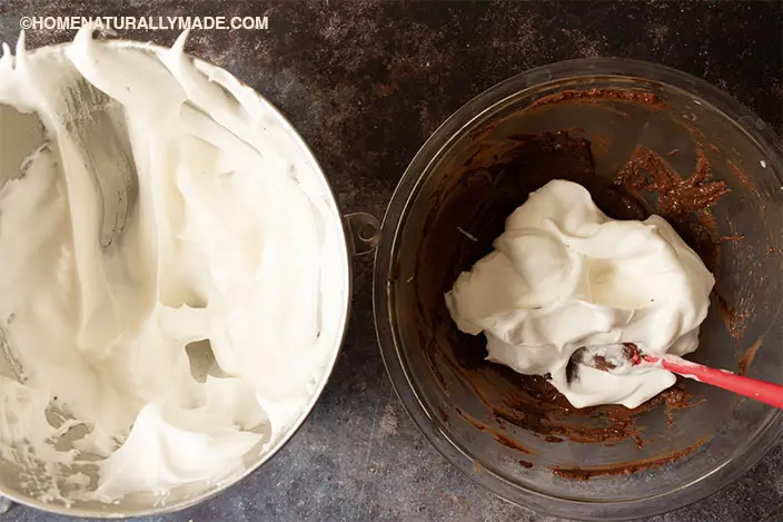 combine cake batter mixture with meringue