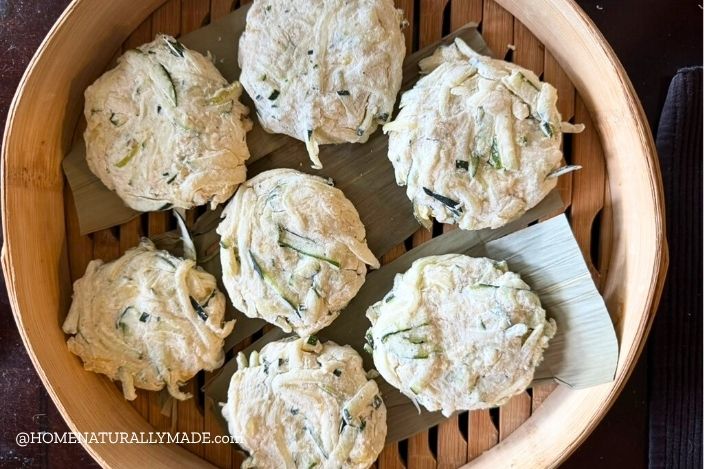 steam freshly pressed zucchini fritters