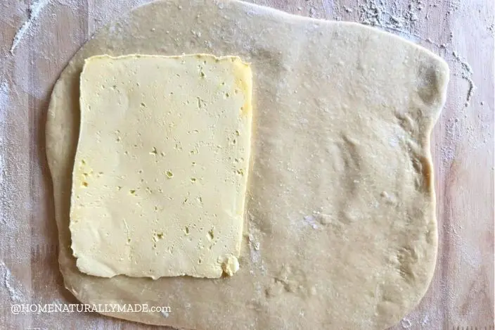 place butter block on the pastry dough
